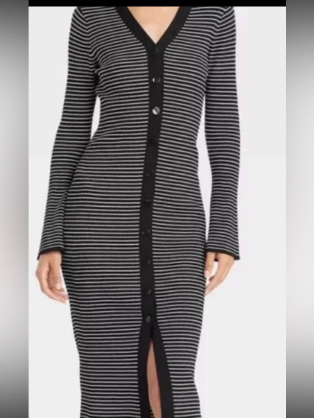 a new day Black and White Striped Button-Front Long Sleeve Dress
